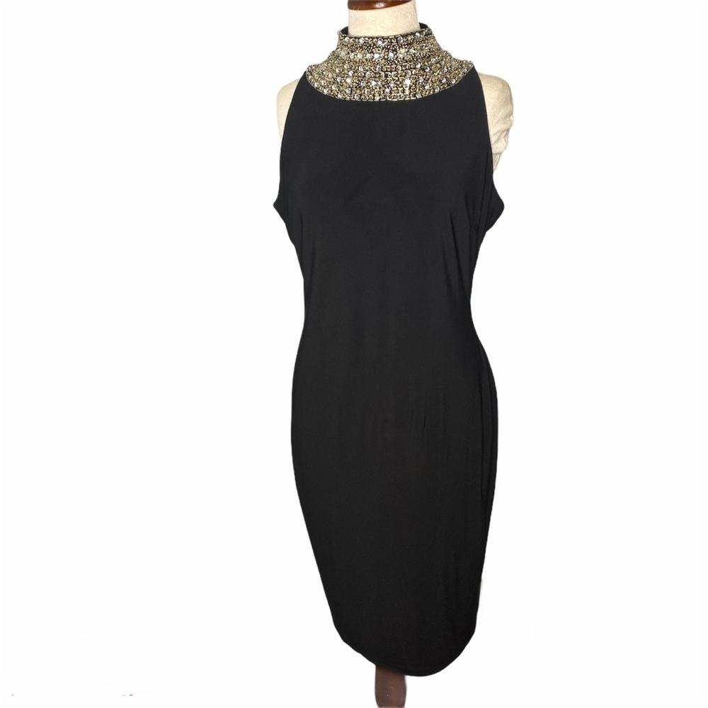 Black Cocktail Dress With Bead & Rhinestone Detail